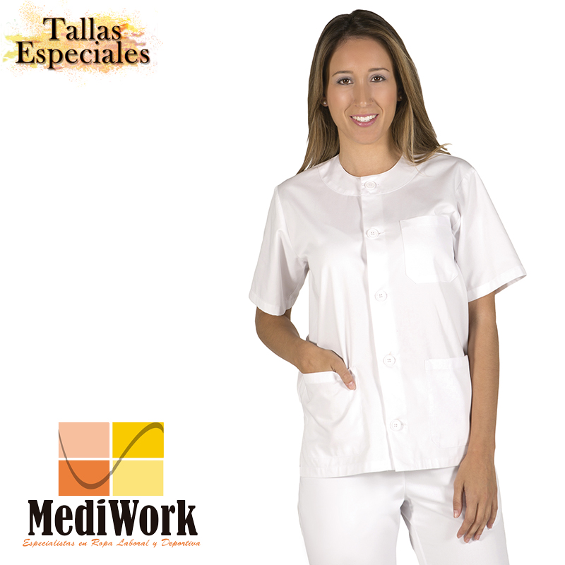 Blusa sanitario unisex abotonada sarga blanca 602 02 A